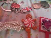 London keychain, bracelet, wallet, coins, flower crown, lovemail stick