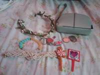 London keychain, bracelet, wallet, coins, flower crown, lovemail stick