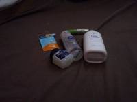 Petroleum jelly, baby powder, nivea, myra e