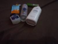 Petroleum jelly, baby powder, nivea, myra e