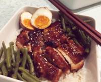 Decided to go asian tonight Baked chicken teriyaki ramen egg and steamed beans As if brunch wasnt enough