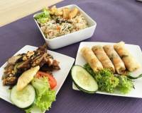 Lemongrass and pineapple marinated grilled chicken spring rolls and veggie rice Now how to finish these