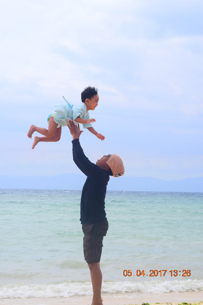 free, beach, father, son