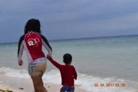 mother, son, beach