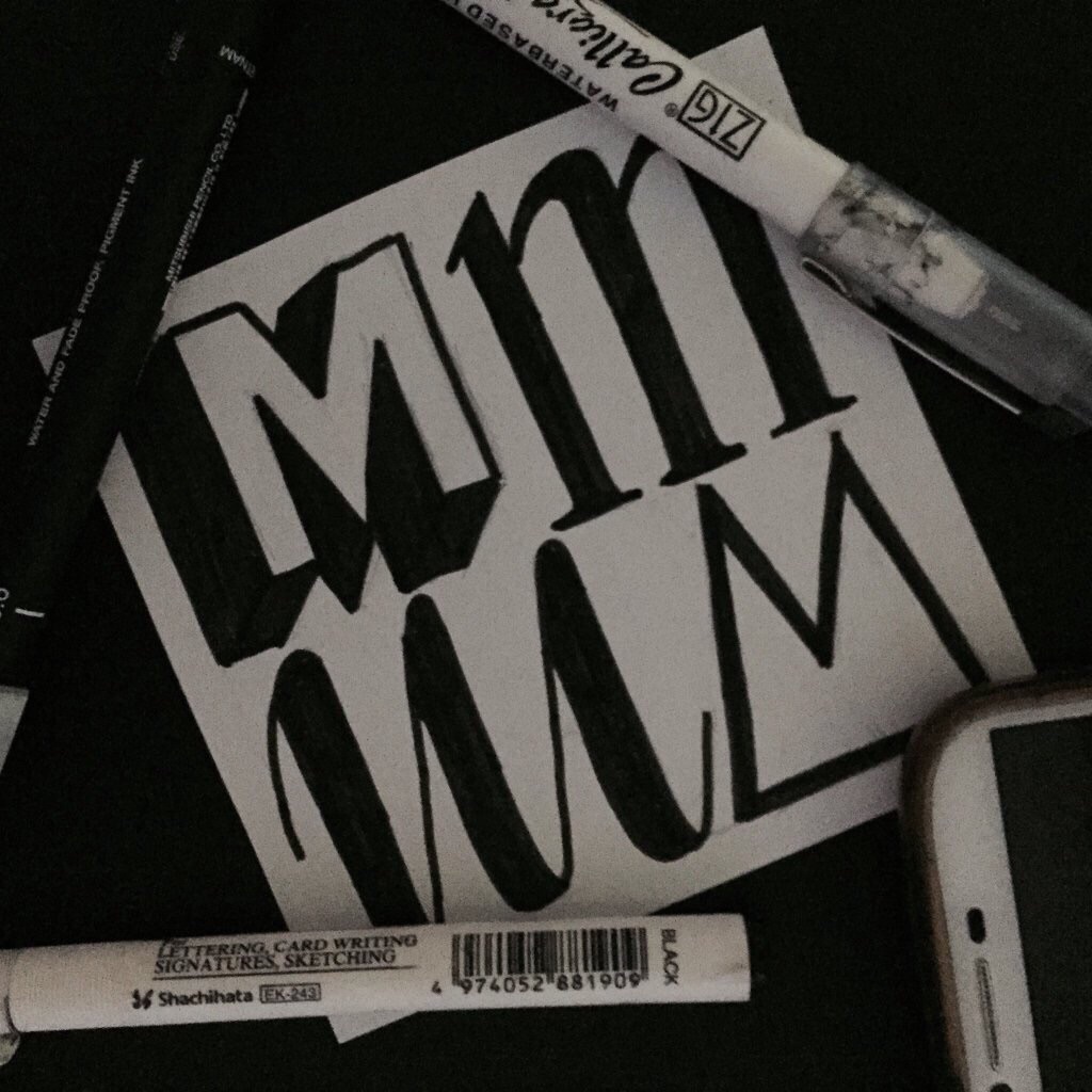 M, letter, four, pens, pen, black, and, white, black and white