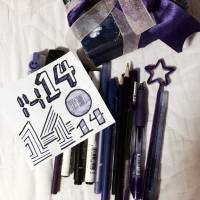 Purple, fourteen, 14, pens, pen, flatlay, white