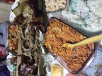 Celebration, food, lechon, spaghetti