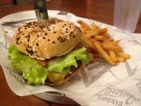 look at the burger , cheese, patty, its mouthwatering, yum