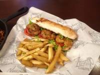look at the burger , cheese, patty, its mouthwatering, yum