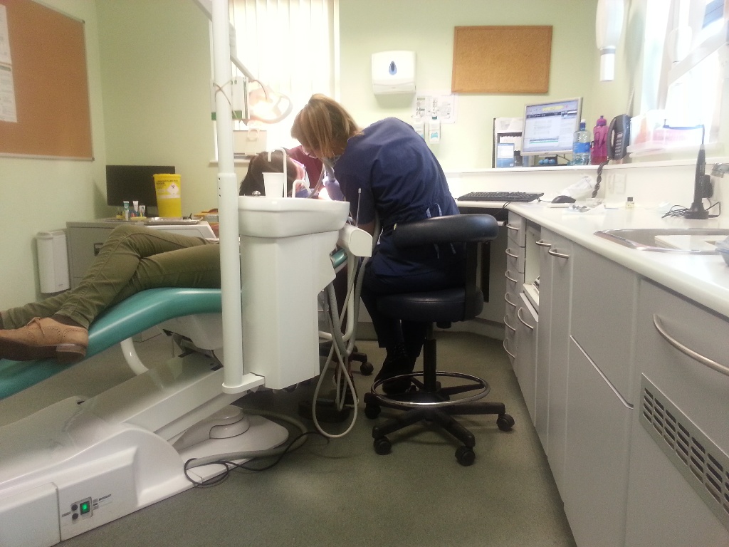 My sister mid year check up in the dentist, Oasis Dental Clinic, Sleaford, Lincolnshire, England, UK