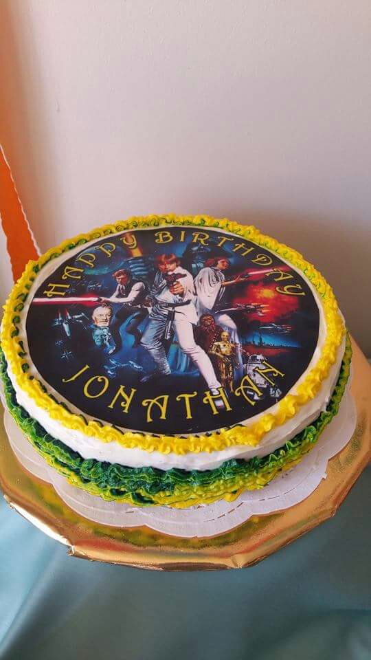 Star wars Birthday Cake made by my sister, lemon cake, Happy birthday to the owner of this app, Jonathan