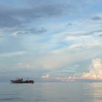 Seascape, beautiful sunset, sky and water