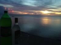 sprite, soft drinks, beach, sunset