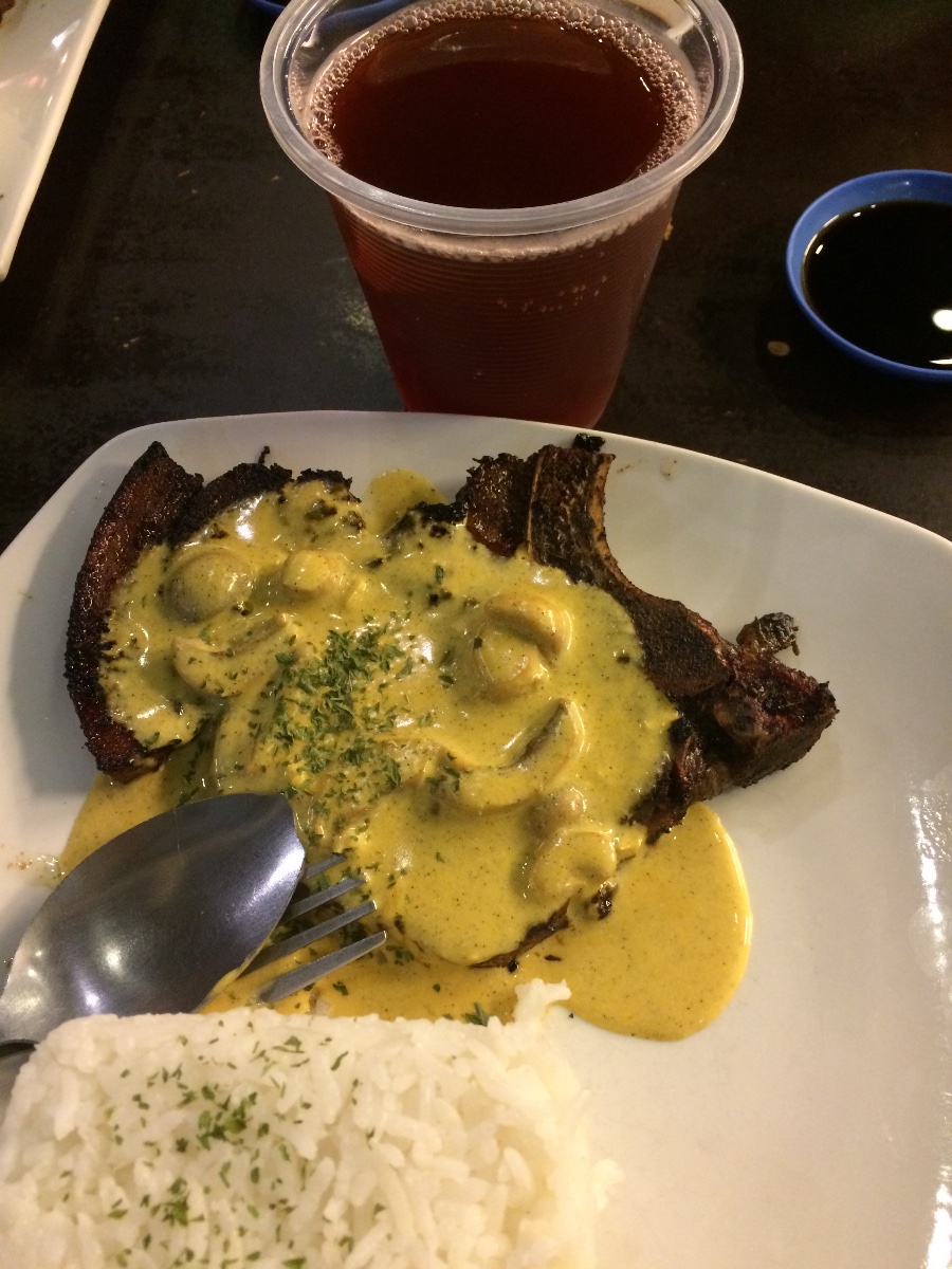 yum, dinner, sour cream pesto herbed pork chop
