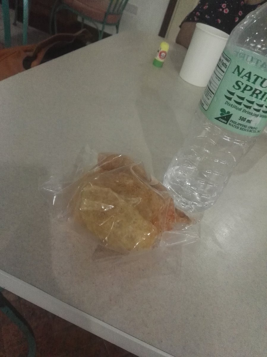 Chicharon and water for my snacks