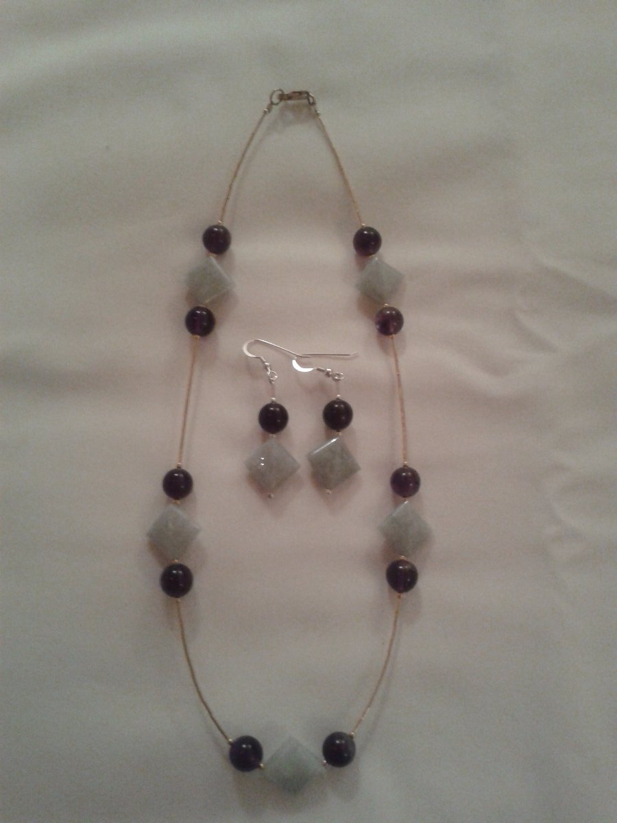 ameythest and green jade necklace from guatemala