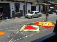 making a traditional rug in guatemala